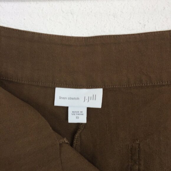 J Jill Brown Linen Stretch Cropped Pants 10 Button Front Casual Relaxed Fit - Picture 6 of 7